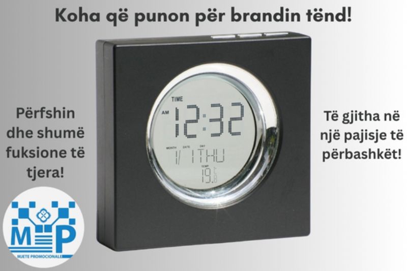 ore alarmi promocionale, ore alarmi me logo, ore shumefunksionale e loguar, ore zyre me logo, ore me karikues wireless me logo, ore bambuje me logo, ore e personalizuar, ore led promocionale, ore desk me logo